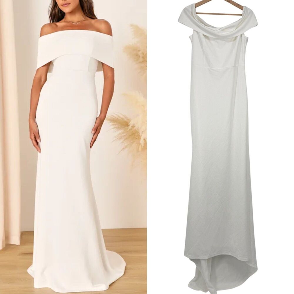 Lulus Off the Shoulder Mermaid Maxi Dress Size XL White Wedding Elopement